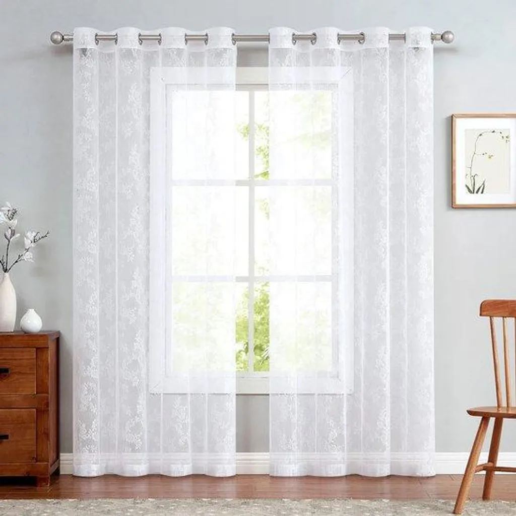 Rideaux tulle blanc anti-vis-à-vis - Salon lumineux 150x225 - Lot de 2