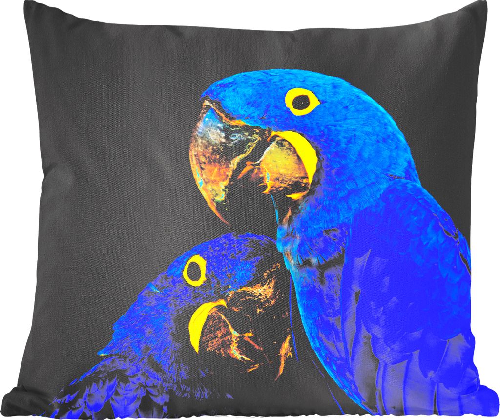 MuchoWow Zierkissen Sofakissen Wohnzimmer Dekokissen 50x50 cm Papagei - Vogel - Federn - Blau - Komfort - Sofakissen