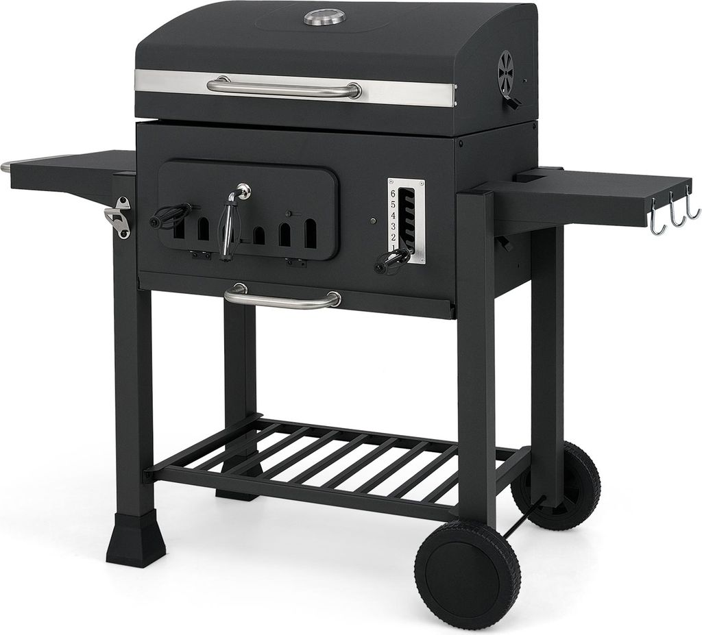 COSTWAY houtskoolgrill, grillwagen met deksel, wielen, 2 Productafbeelding 