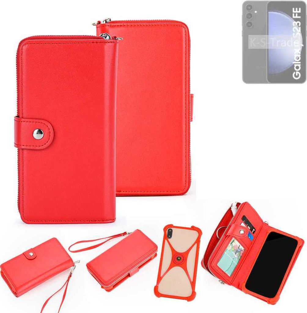 K-S-Trade 2in1 Schutzhülle Portemonnee Handyhülle mit Bumper kompatibel mit Samsung Galaxy S23 FE Hülle Case Etui Geldbörse Smartphone rot (1x)