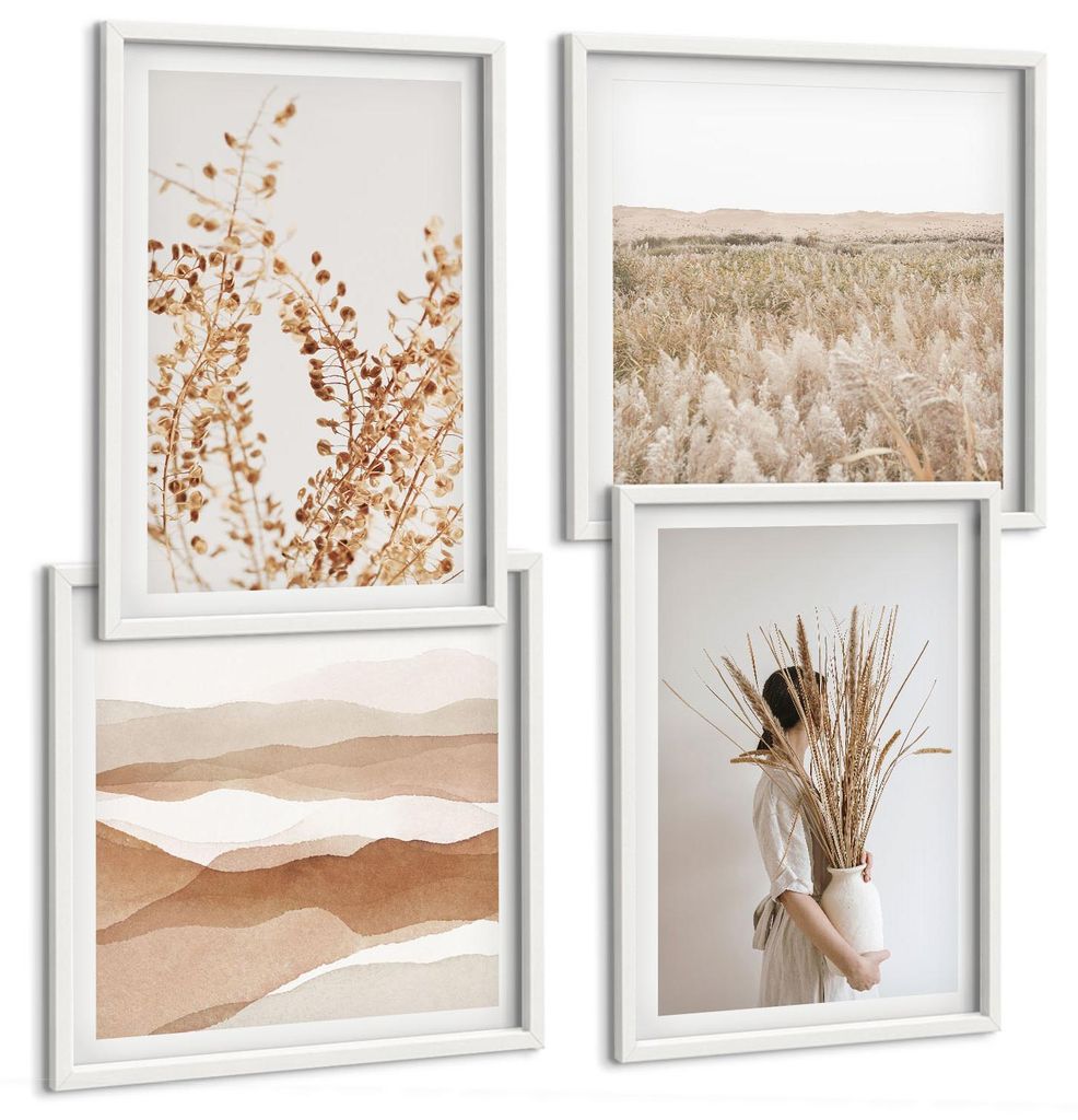 Bilder Set 4-teilig im weißen Rahmen – Wandbilder 4 Stück – gerahmte Poster für Wohnzimmer, Schlafzimmer und Flur – 50x50 cm - 40x60 cm ...