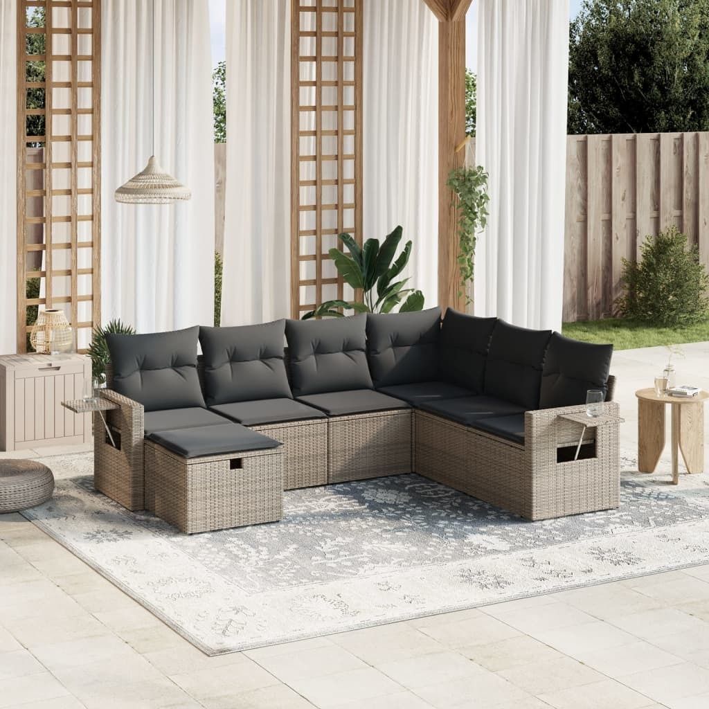 7-tlg. Garten-Sofagarnitur - mit Kissen Grau Poly Rattan - Gartenmöbelset 3263836