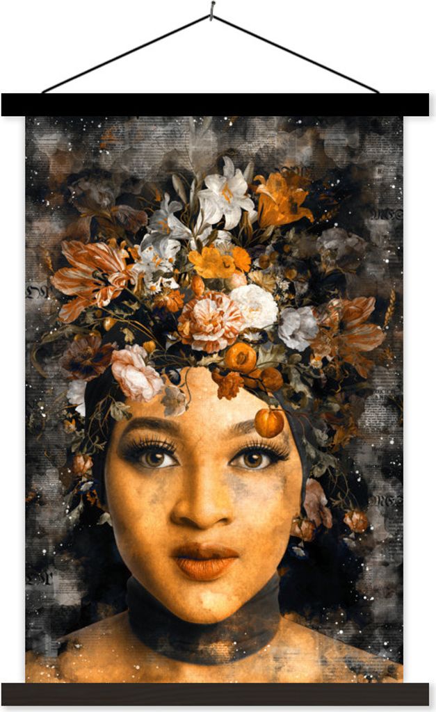 MuchoWow Textilposter Frauen - Farbe - Flora 40x60 cm mit schwarzem Rahmen - Wanddekorationen