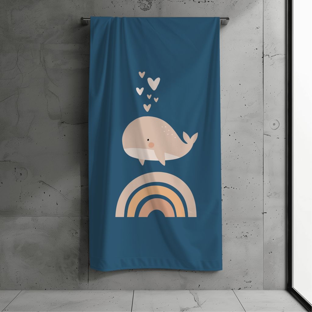 Badetuch, Strandtuch Kinder, Kollektion "FERNWEH", Wal 70x140 cm, Baumwolle & Mikrofaser Mix, Schnelltrocknend