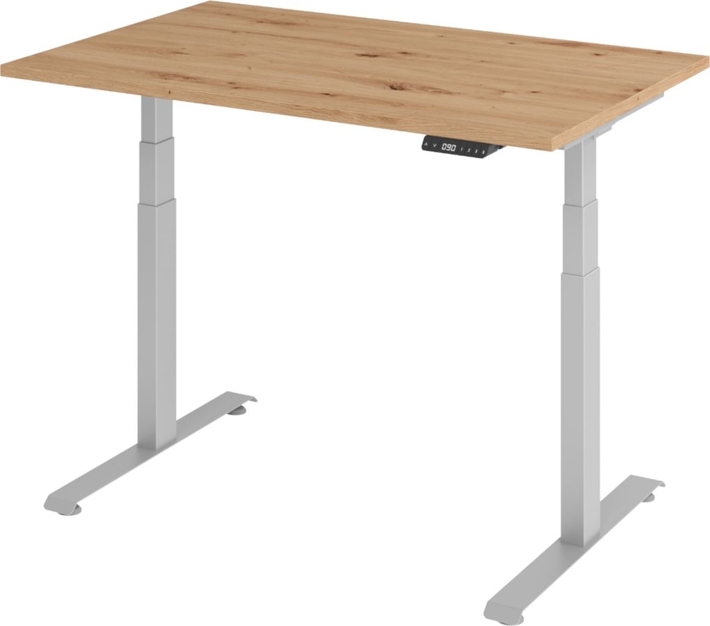 bümö Schreibtisch elektrisch Lite - Gestell: Silber, Nachbildung: Asteiche, Größe: 120 x 80 cm