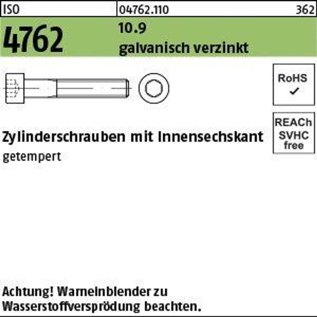 Reyher Zylinderschrauben DIN 912 10.9 M8x110 gal Zn A2F getempert (100)