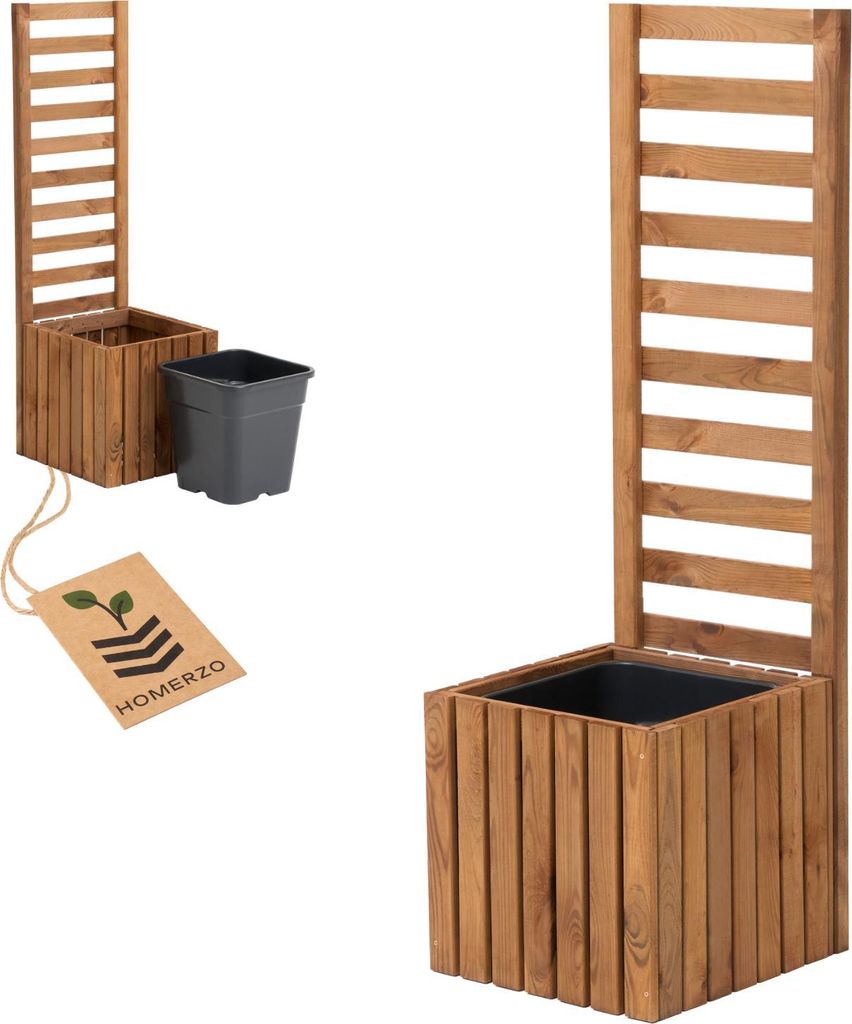 Pflanzkübel mit Rankgitter Spalier mit Pflanzkasten Blumenkasten aus Holz Hochbeet mit 1x18L Pflanzeneinsatz (vertikal-braun, 36x36x35 H112)