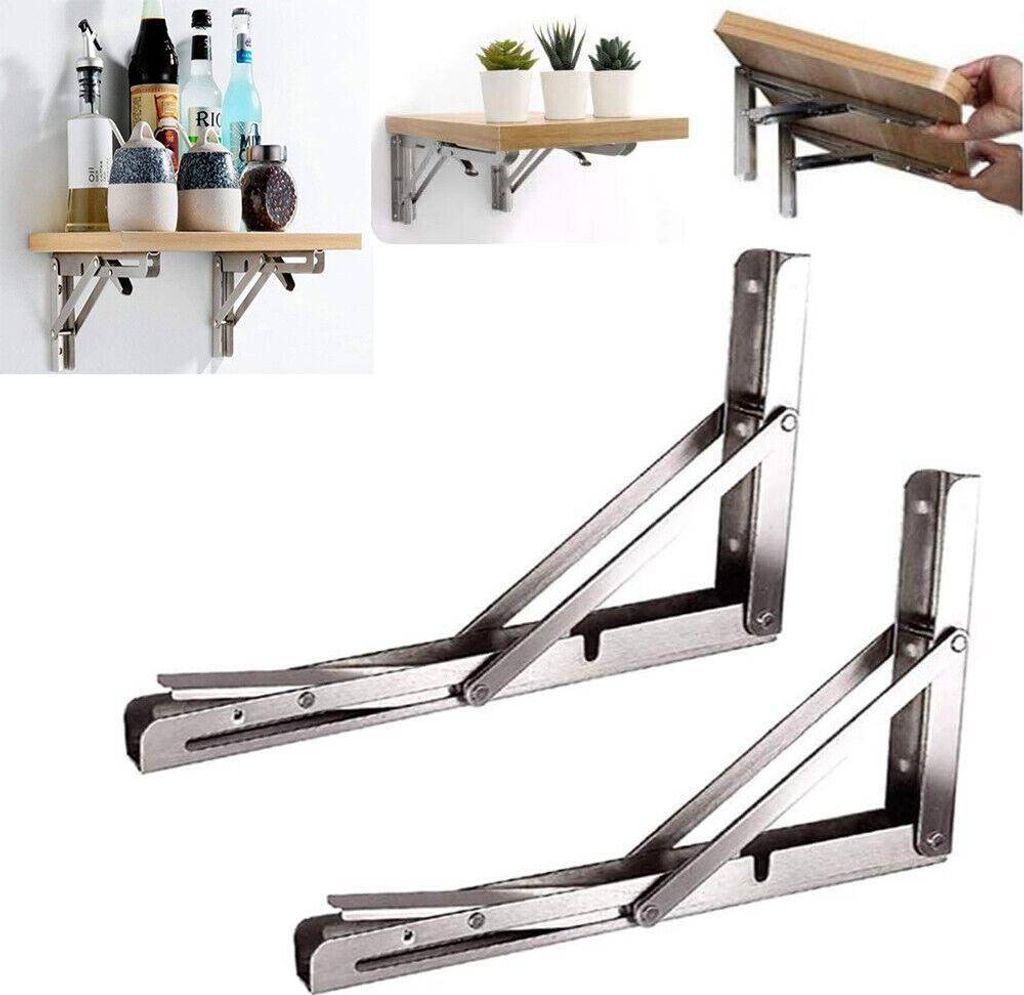 AIORBER Klappkonsole , 2 St, 200mm, Edelstahl, Tragfähigkeit 150kg, Wandhalterung, platzsparend, Wandregale, für Küche, Schlafzimmer, Silber