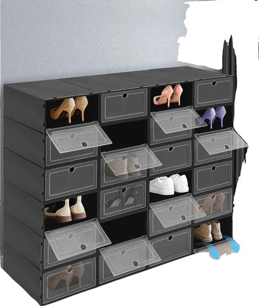 Étagère à chaussures empilable noire - Meuble de rangement fonctionnel