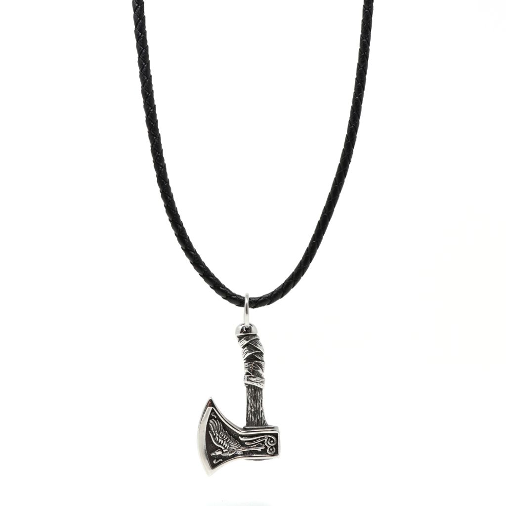 316 THE WOLF AXE 50 cm / Silber / Lederkette