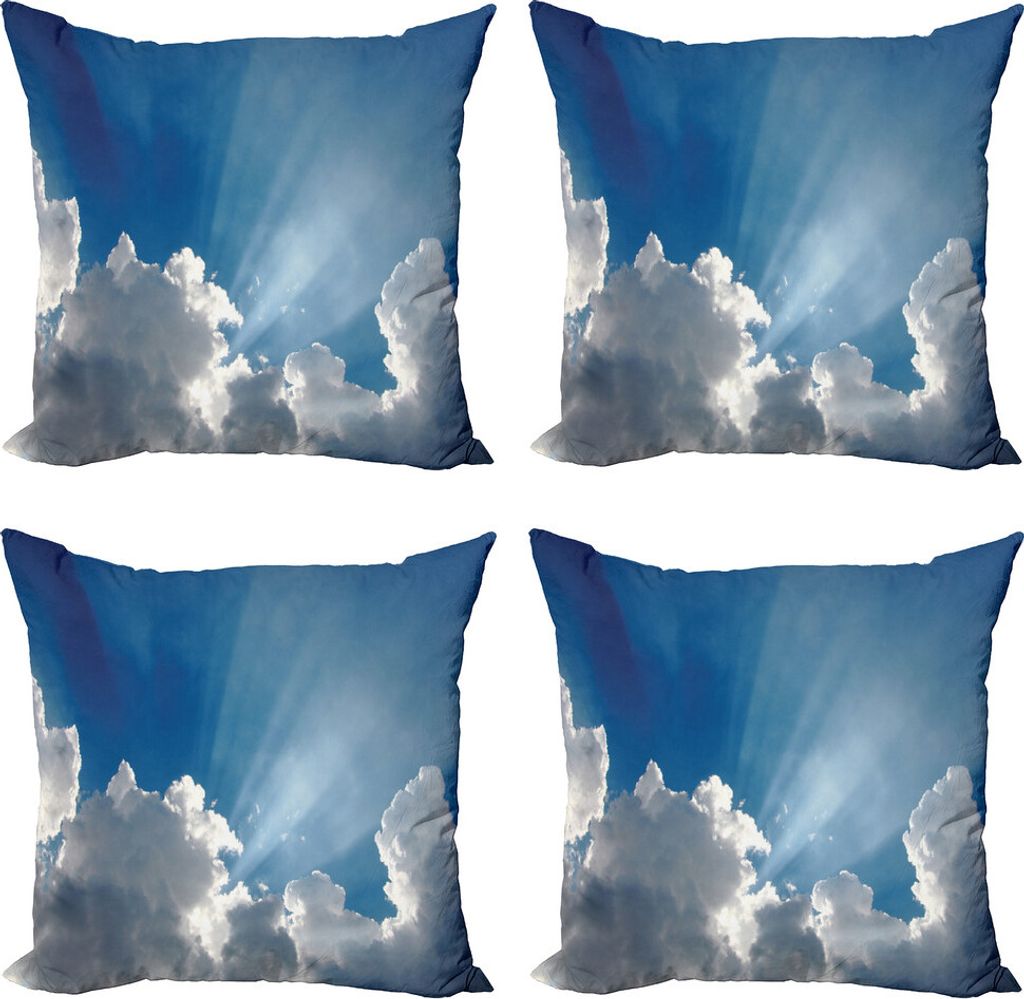 ABAKUHAUS Landschaft Kissenbezug Set (4 Stück), Himmel-Wolken Sonnenstrahlen, Moderner Doppelseitiger Digitaldruck, 60 cm x 60 cm, Blau Weiss