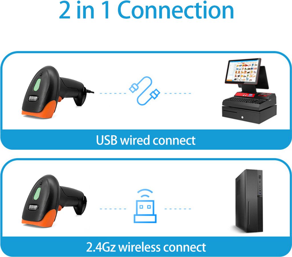 Tragbarer 1D/2D/QR-Barcode-Scanner, 2,4 G, kabellos, USB, Produktbild 9
