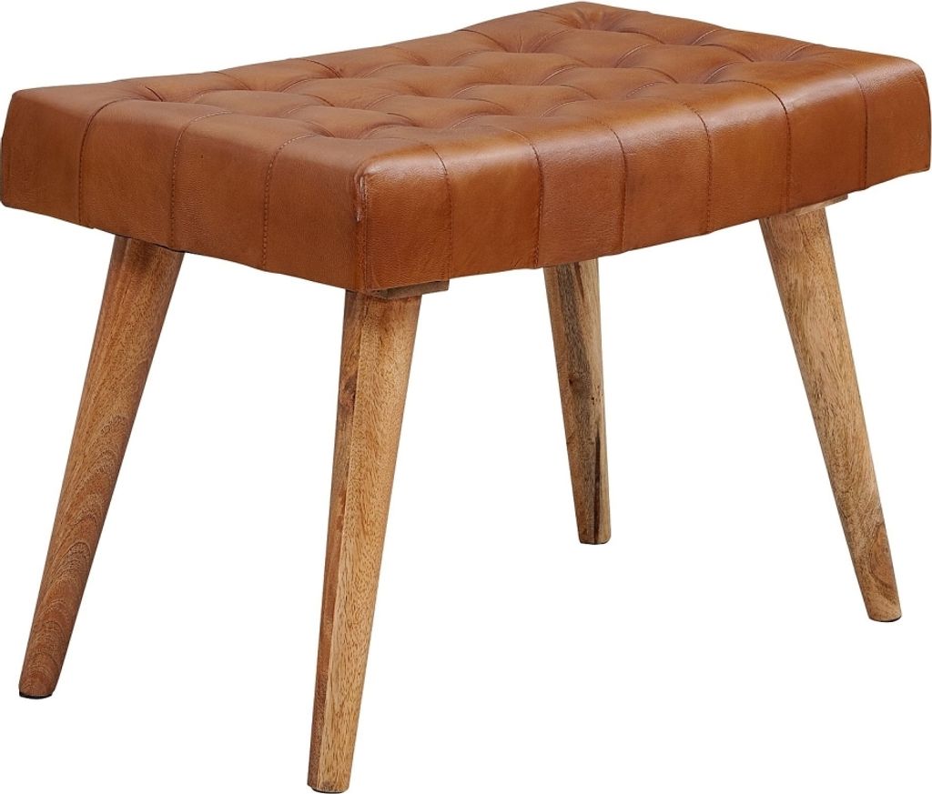 Chaise 67x47x39 cm manguier bois massif / cuir véritable Image du produit 