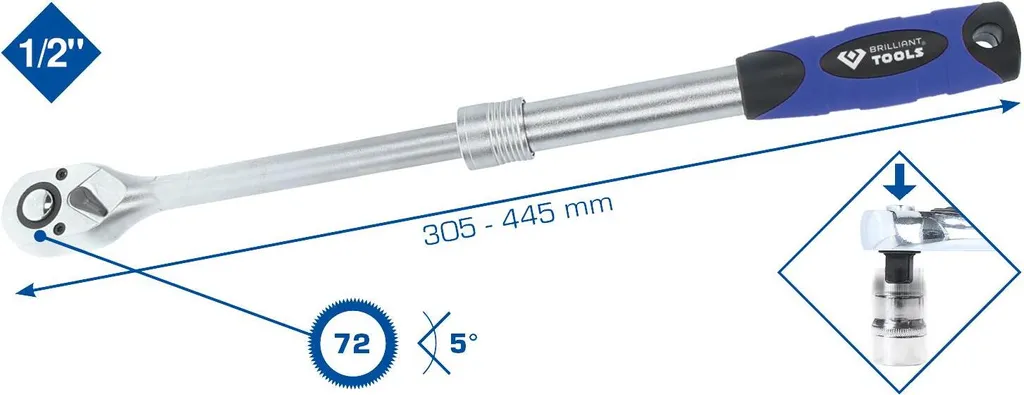 Cricchetto Telescopico Professionale 1/2" Brilliant Tools | Upgrade Garage