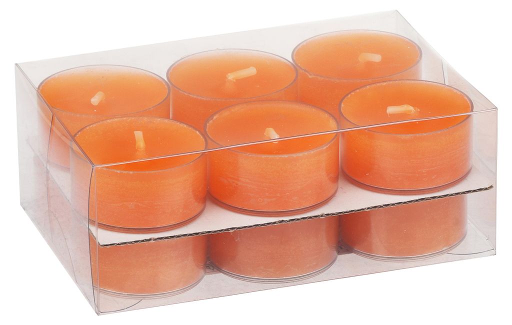 Teelichter in Kunststoffhülle Orange 18/38mm, 12er-Pack Produktbild 