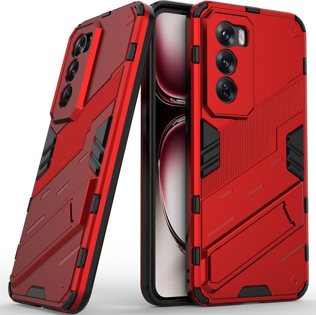 Armor Hülle für Oppo Reno12 Hybrid PC TPU Bumper Stoßfestes Schutzhülle mit Standfunktion Rot