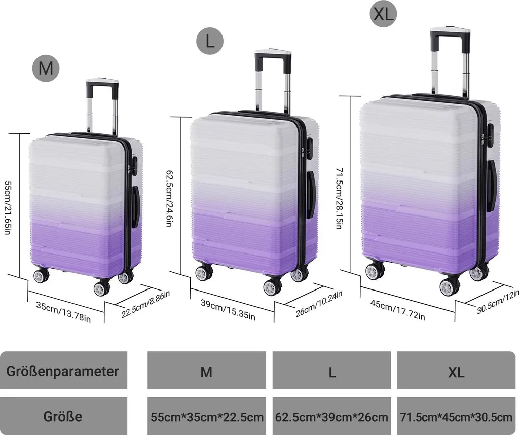 Valises rigides lilas ABS - Fini les bagages lourds et fragiles
