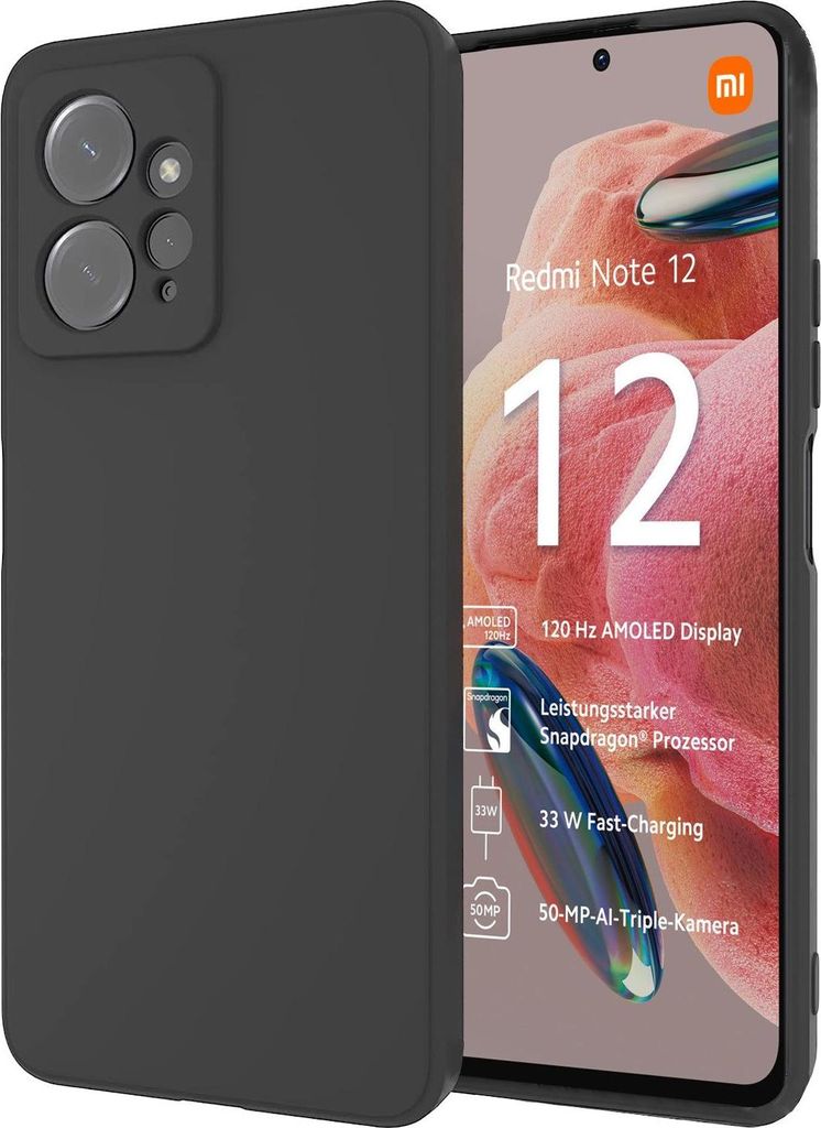Silikon Hülle für Xiaomi Redmi Note 12 (4G) Schutzhülle Matt Schwarz Backcover Handy Case