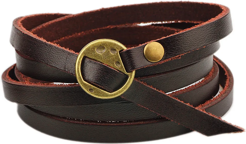 INF Bracciale in pelle intrecciata in caffè scuro e bronzo antico
