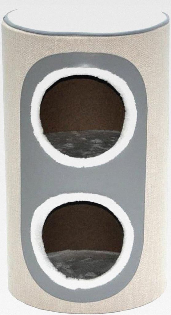 Kratztonne für Katzen Kratzbaum Spieltonne mit Katzenhöhlen Nala, Höhe 71 cm, standfest - robust mit Sisal und Kunstleder beige grau