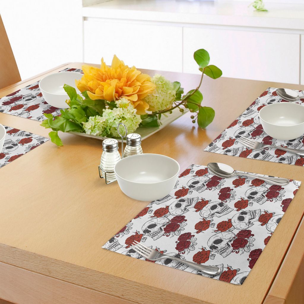 ABAKUHAUS Schädel Platzmatten, Retro- gotische Tote HauptSkeleton Zahlen mit Rosen-Halloween-Thema gespenstisches Trippy romantisch, Tiscjdeco aus...