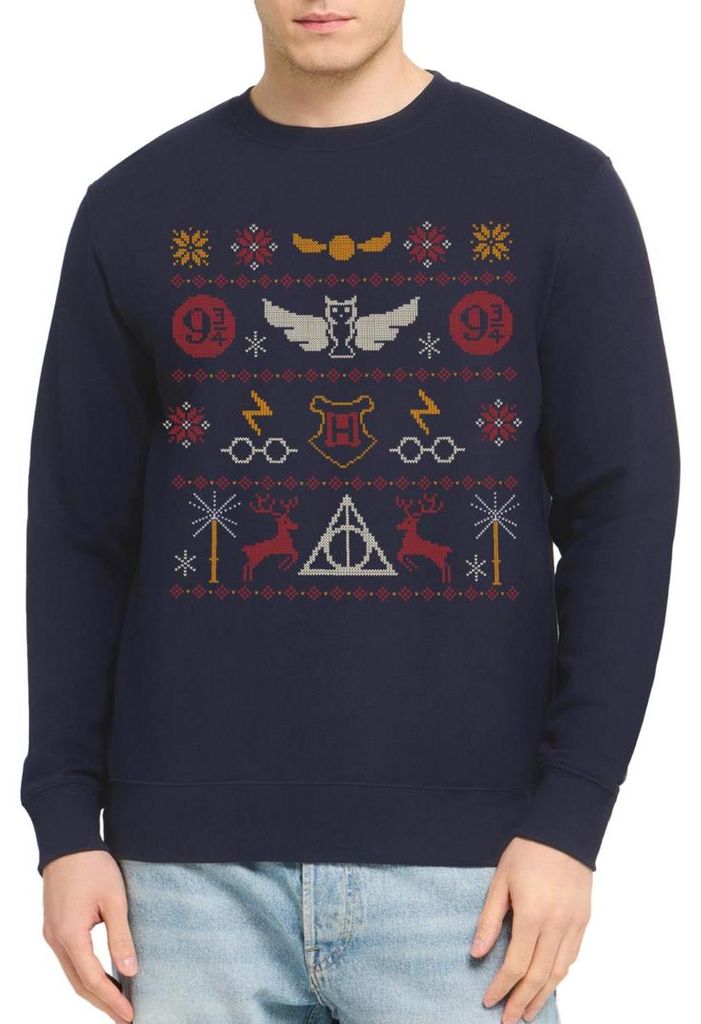 Spreadshirt Harry Potter Ugly Christmas Uni Pullover, L, Navy
