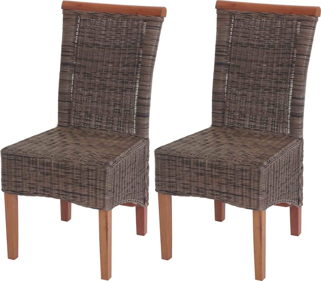 2er-Set Esszimmerstuhl Savona, Stuhl Küchenstuhl, Rattan ohne Sitzkissen