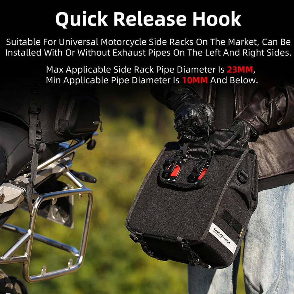 Sacoche de moto Rhinowalk 13L à fixation rapide et renfort rigide