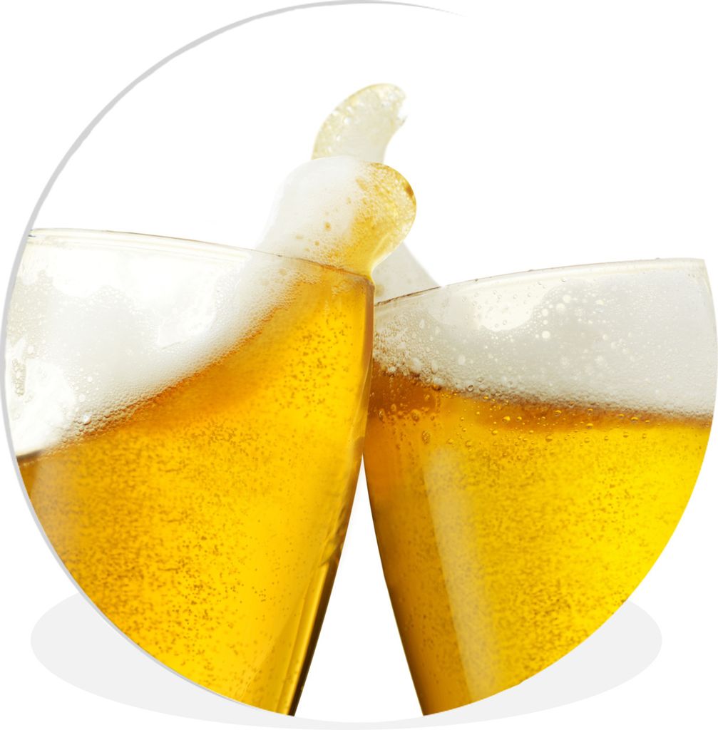 MuchoWow Rundes Wandbild - Runde Bilder Toasting-Biere auf weißem Hintergrund Ø 60 cm Kreis Wanddekoration Kunststoff - Wandkreis - Wandschmuck...