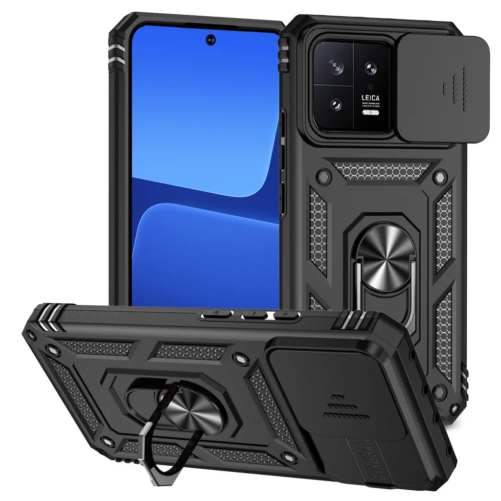 Cover Xiaomi 13 con Anello e Slider Fotocamera - Stile Urbano Nero