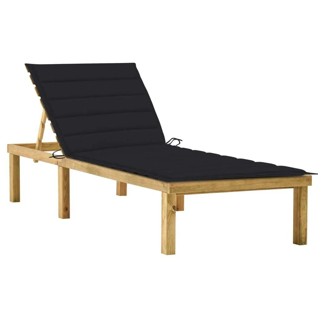 Lettino con cuscino nero Legno di pino impregnato - 7