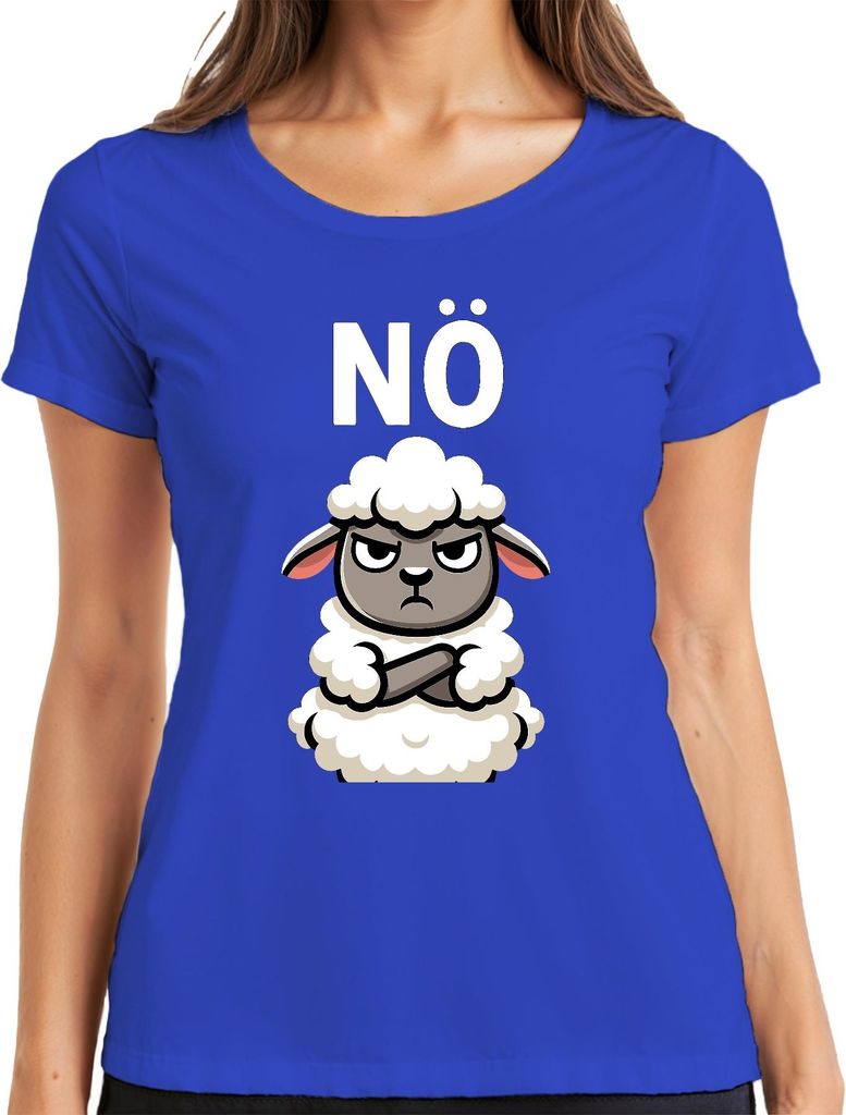 NÖ Schaf mürrisch sarkastisch grimmig Cartoon Bauernhof Geschenk Damen T-Shirt, Blau, S