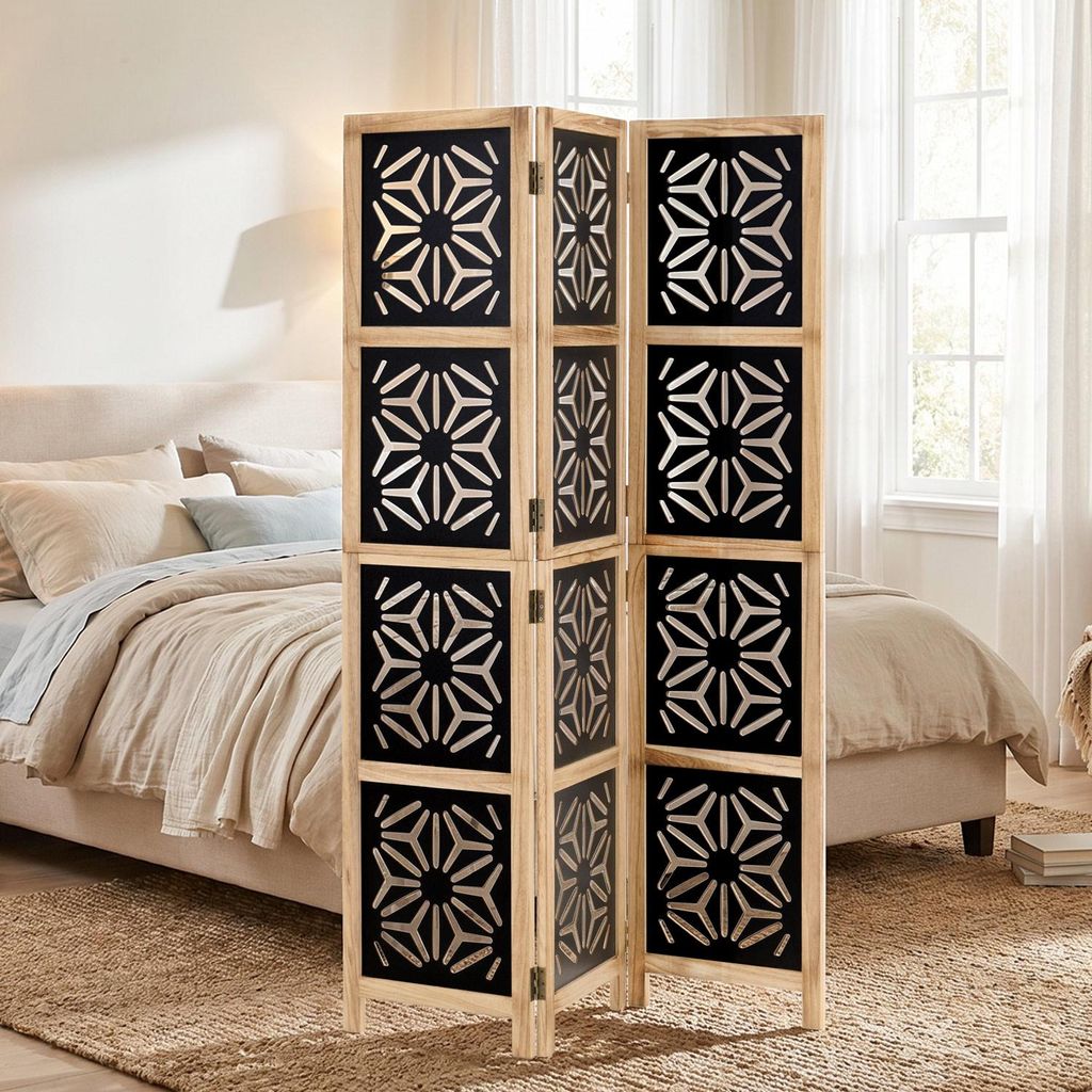 Homestyle4u Paravent Raumteiler 3 teilig Holz Trennwand Produktbild 