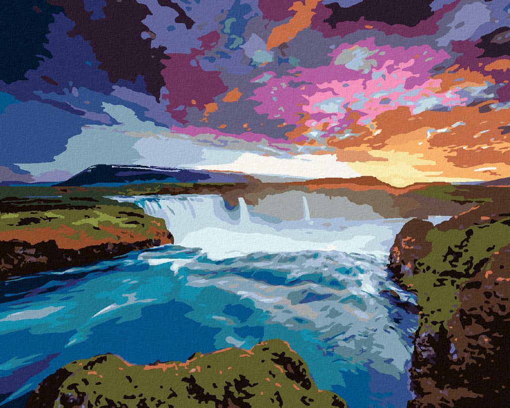 Zuty - Malen nach Zahlen - BLICK AUF DIE GODAFOSS KASKADE, 40x50 cm, ohne Keilrahmen