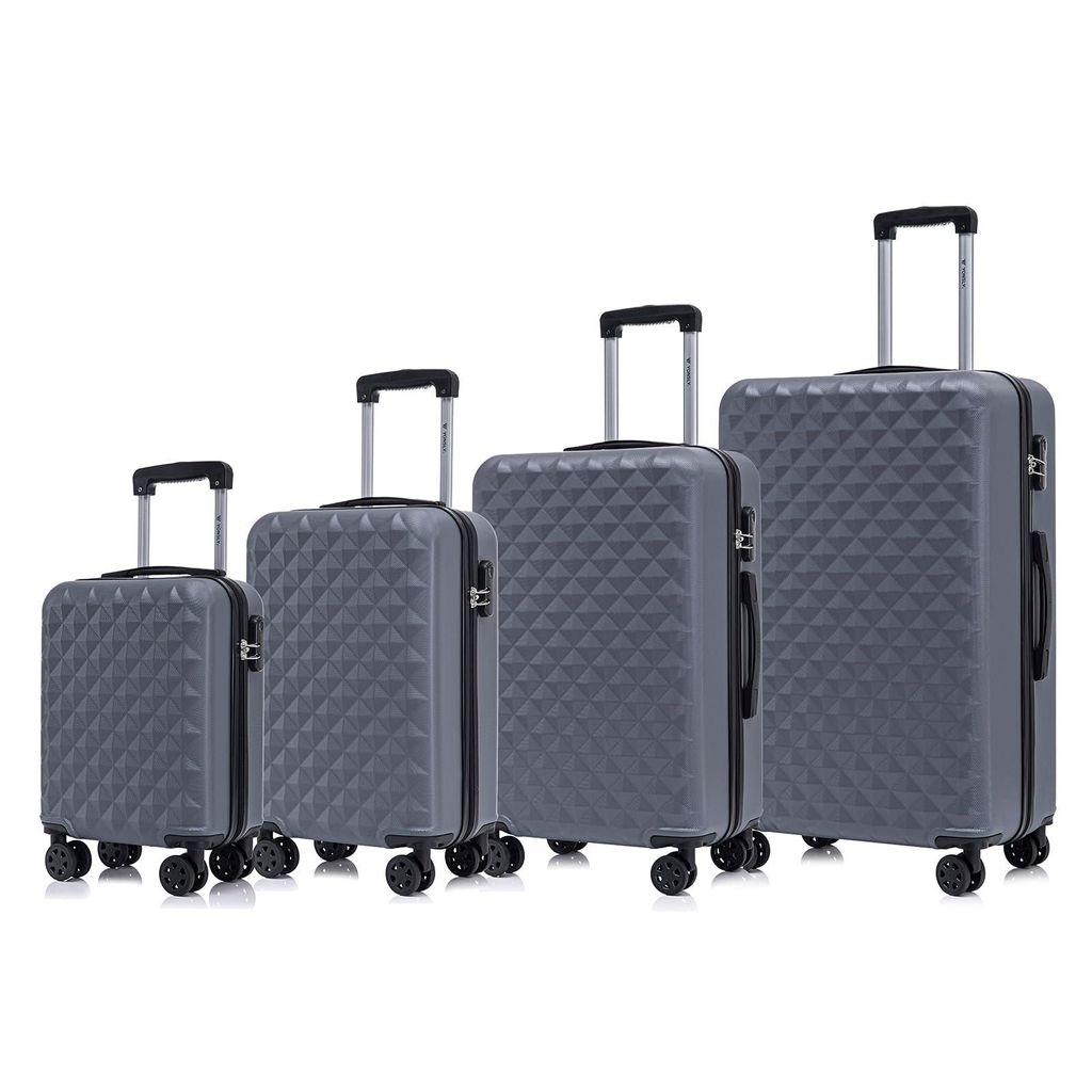 Suitcase Set, Rollkoffer Handgepäck, Kofferset, mit 4 Rollen 360°, Hartschalenreise Zahlenschloss, Weicher Gummigriff (4er Set, S,M,L&XL,Grau)
