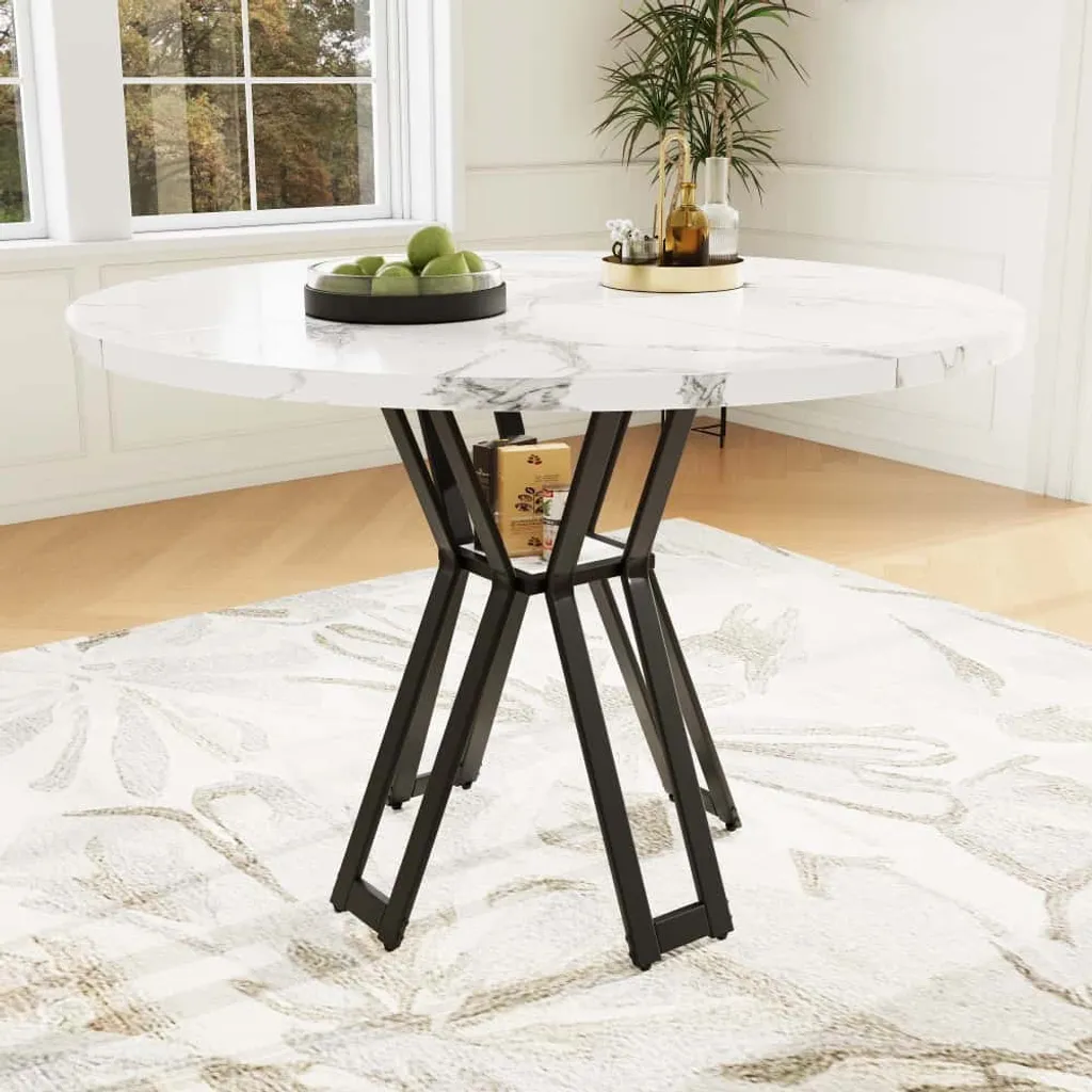 AIORBER Table de salle à manger marbrée 100x100 cm pied noir 4-6 places
