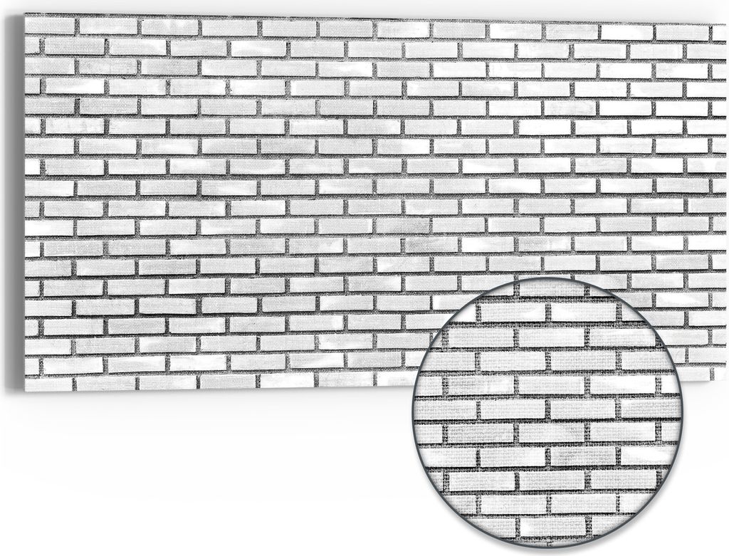 DEQORI Hybrid Leinwand Bild 60x30 cm 'Weißes Ziegelwerk' Wandbild Glas flach modern