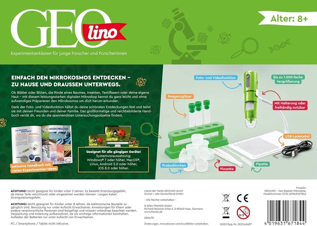 Microscope Numérique GEOLINO Haute Résolution Franzis Verlag Kit Complet - 3