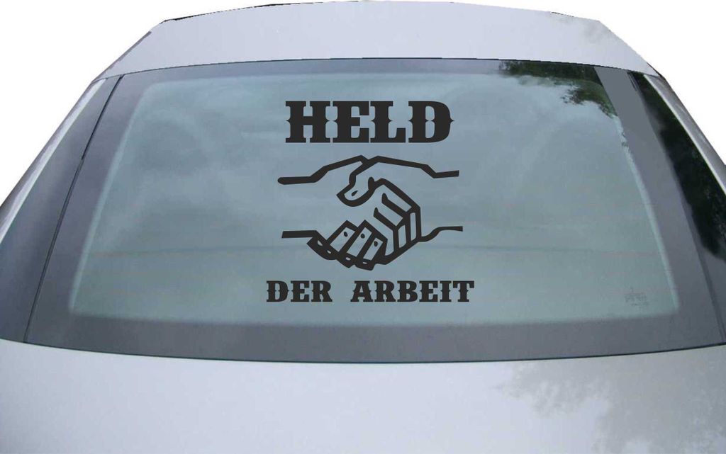 Indigos UG - Aufkleber Heckscheibe & Motorklappe DE2706 - schwarz - 600x579 mm - Held der Arbeit - Auto Scheiben Fenster Heckklappe Tuning Racing J...