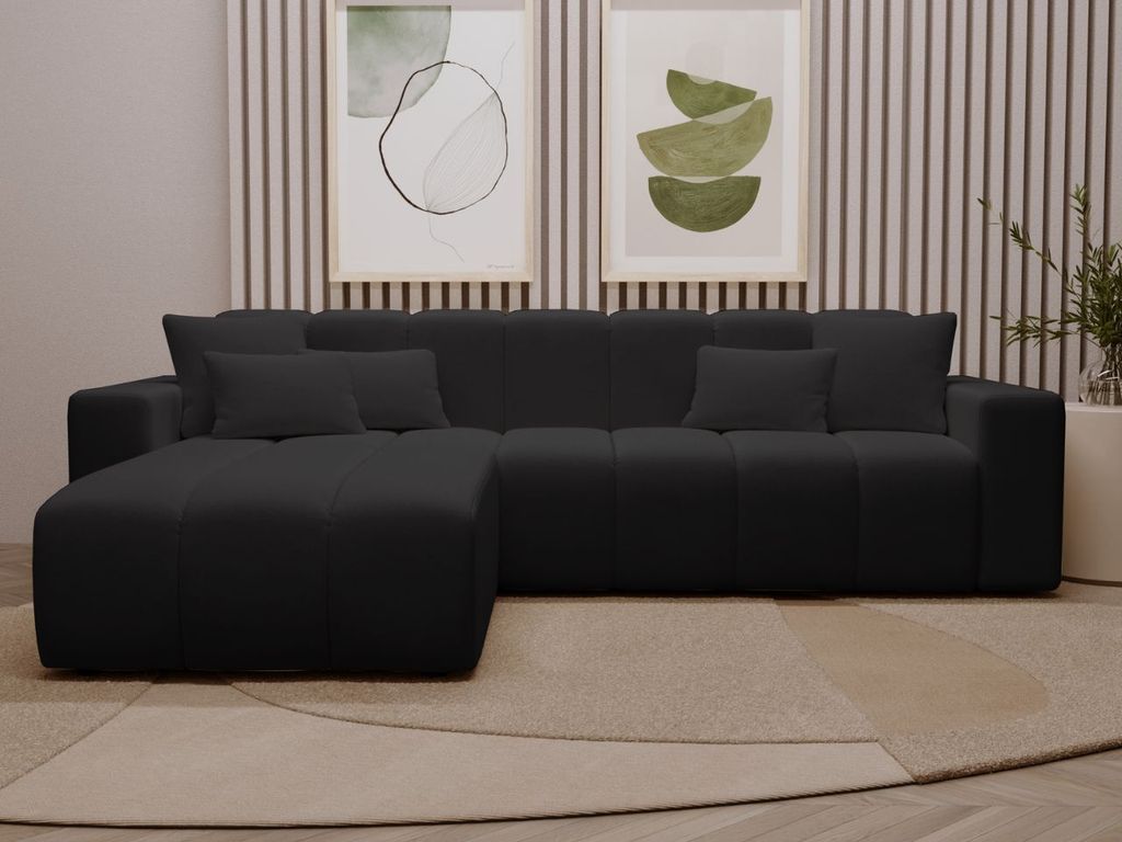 GrainGold Ecksofa L-Form Links Nork - Moderne Ecksofa, Wohnzimmer Ecksofa - Eckcouch Schwarz (Komodo 23)
