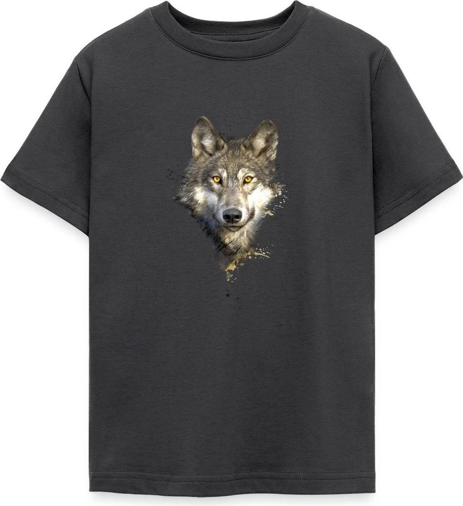 Spreadshirt Wolf Motiv Einsamer Wolf Husky Outdoor Geschenk Teenager T-Shirt, 152/164 (12-14 Jahre), Dunkelgrau