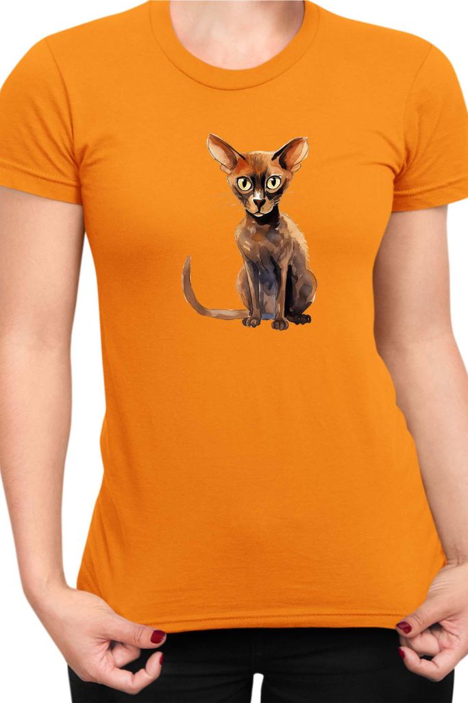 Damen T-Shirt Funny Cats Breeds Peterbald Cat, Lady M / Orange