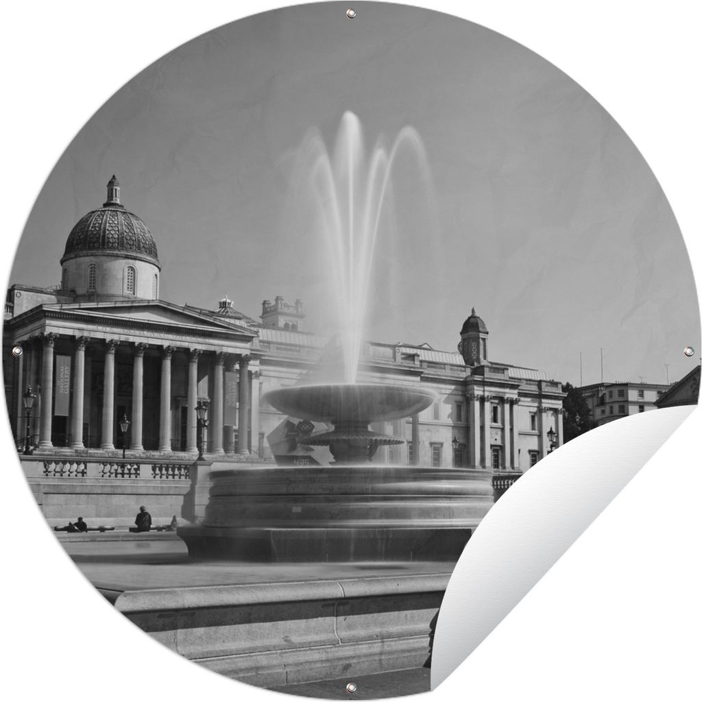 MuchoWow Gartenposter Outdoor-Poster Rund Trafalgar Square mit der National Gallery in London - schwarz und weiß - quadratisch Ø 60 cm Gartende...