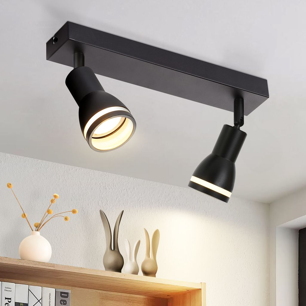 ZMH LED Deckenleuchte 2 Flammig Schwarz Deckenlampe Spots GU10 Schwenkbar Wandstrahler Innen Deckenspots für Flur Wohnzimmer Küche Ohne Leuchtmittel
