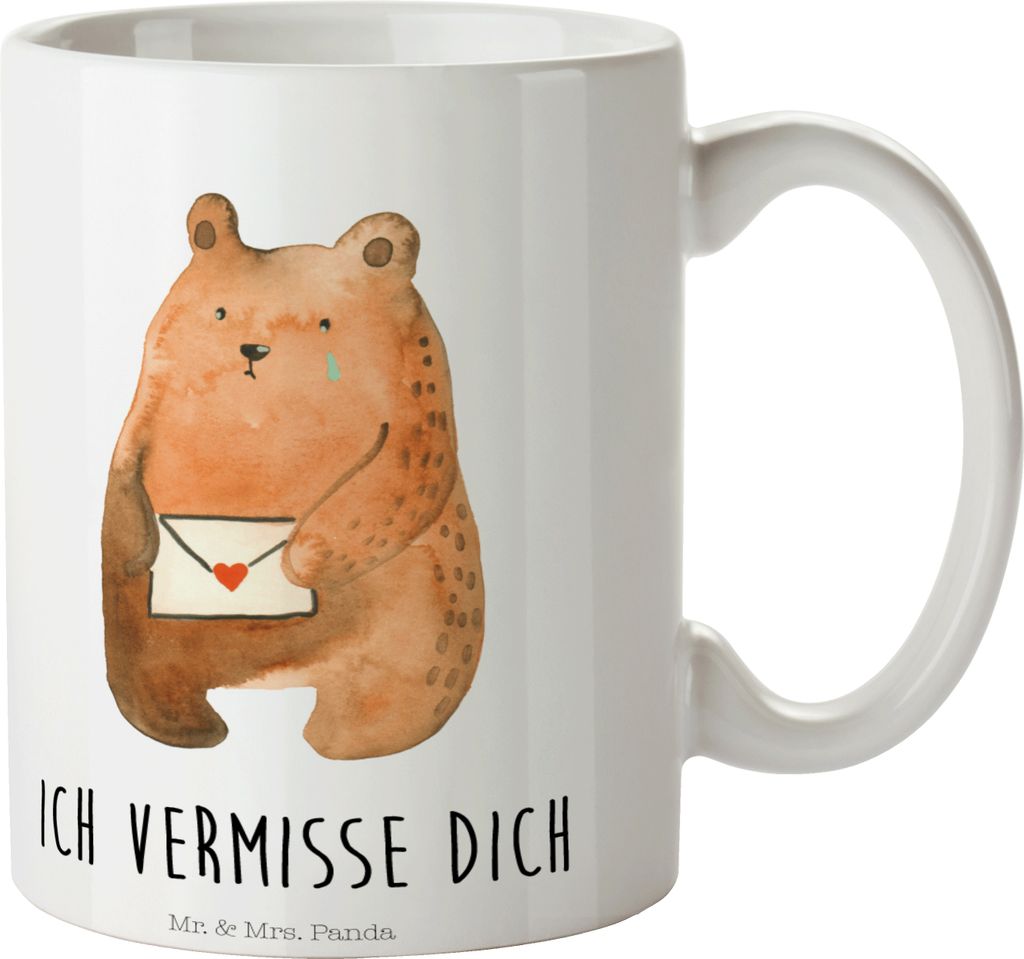 Mr. & Mrs. Panda Kaffeebecher Bär Vermissen - Weiß - Geschenk, Becher, Freundin, Kaffeetasse, Liebeskummer, Keramiktasse, Unglücklich Verliebt, ...