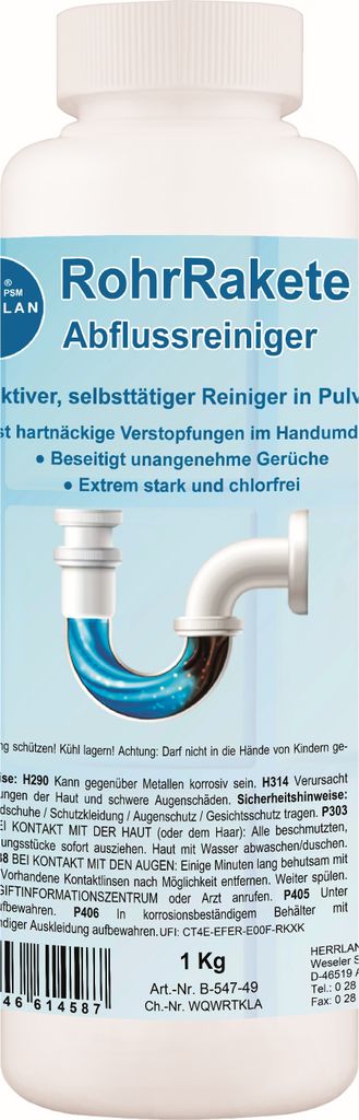 RohrRakete 1 Kg Profi Rohrreiniger Abflussreiniger Produktbild 1