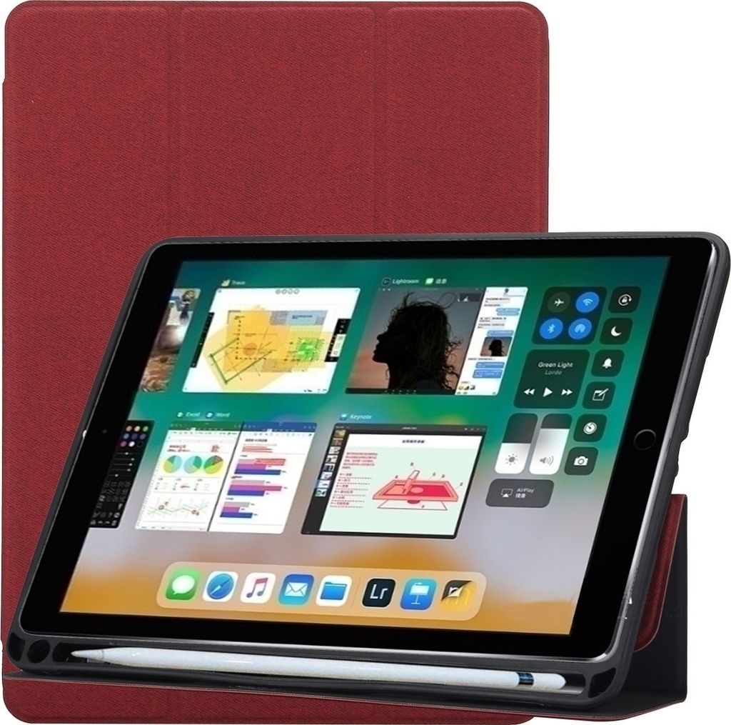 Mobigear Tri-Fold Gel iPad 5 (2017) Hülle TPU,Kunstleder Klapphülle + Stifthalter - Weinrot