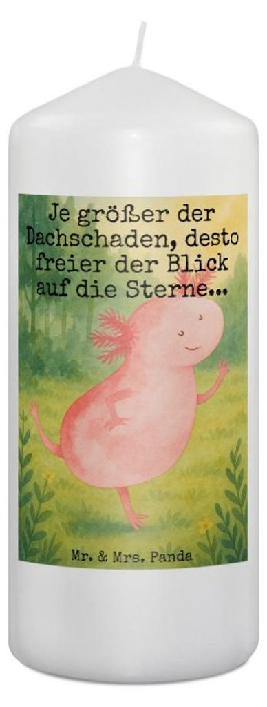 Mr. & Mrs. Panda Kerze Axolotl Tanzen Design 19 x 8 cm - Weiß - Geschenk, Bedruckte, Verrückt, Sterne, gut Gelaunt, Freundin, Hüpfen, Wachskerze...