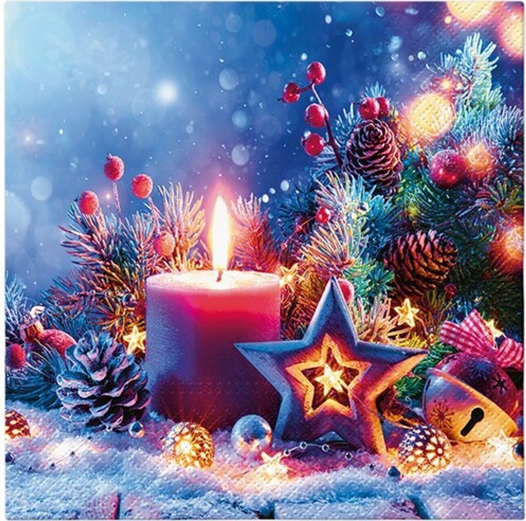 20 Servietten Candle Glow - Weihnachtsdeko an Kerzenlicht 33x33cm