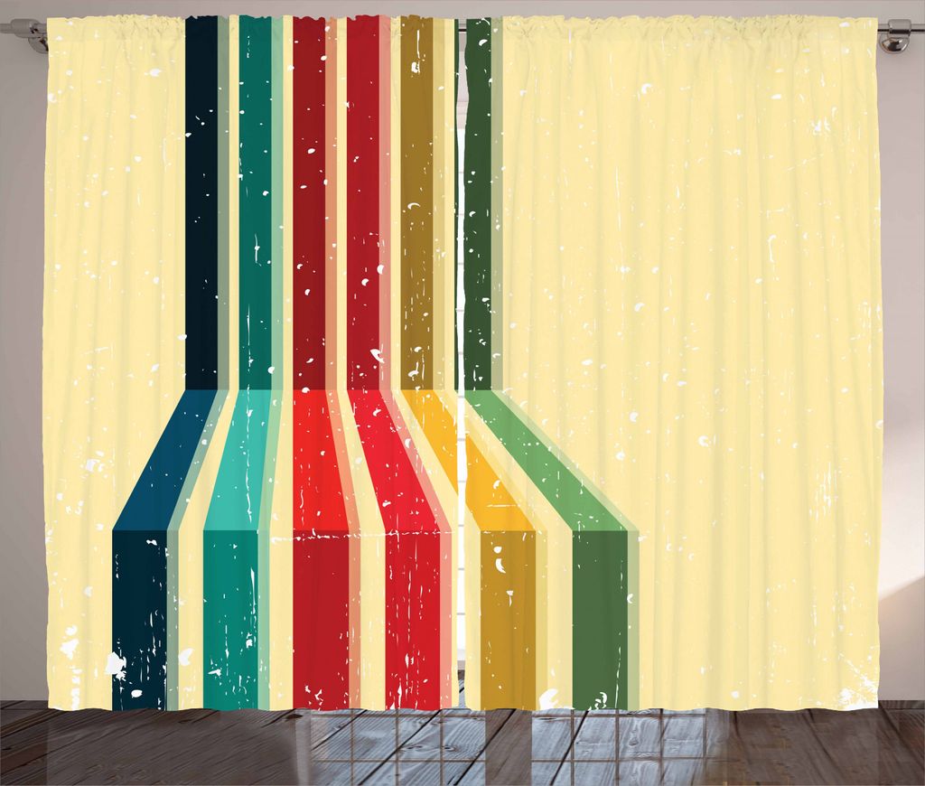 ABAKUHAUS Vintage Rustikaler Gardine, Jahrgang Bunte Streifen, Schlafzimmer Kräuselband Vorhang mit Schlaufen und Haken, 280 x 245 cm, Mehrfarbig